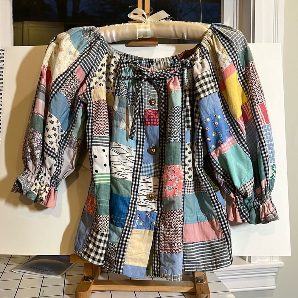 Patchwork Blouse Vintage Heart Button Handmade - image 1